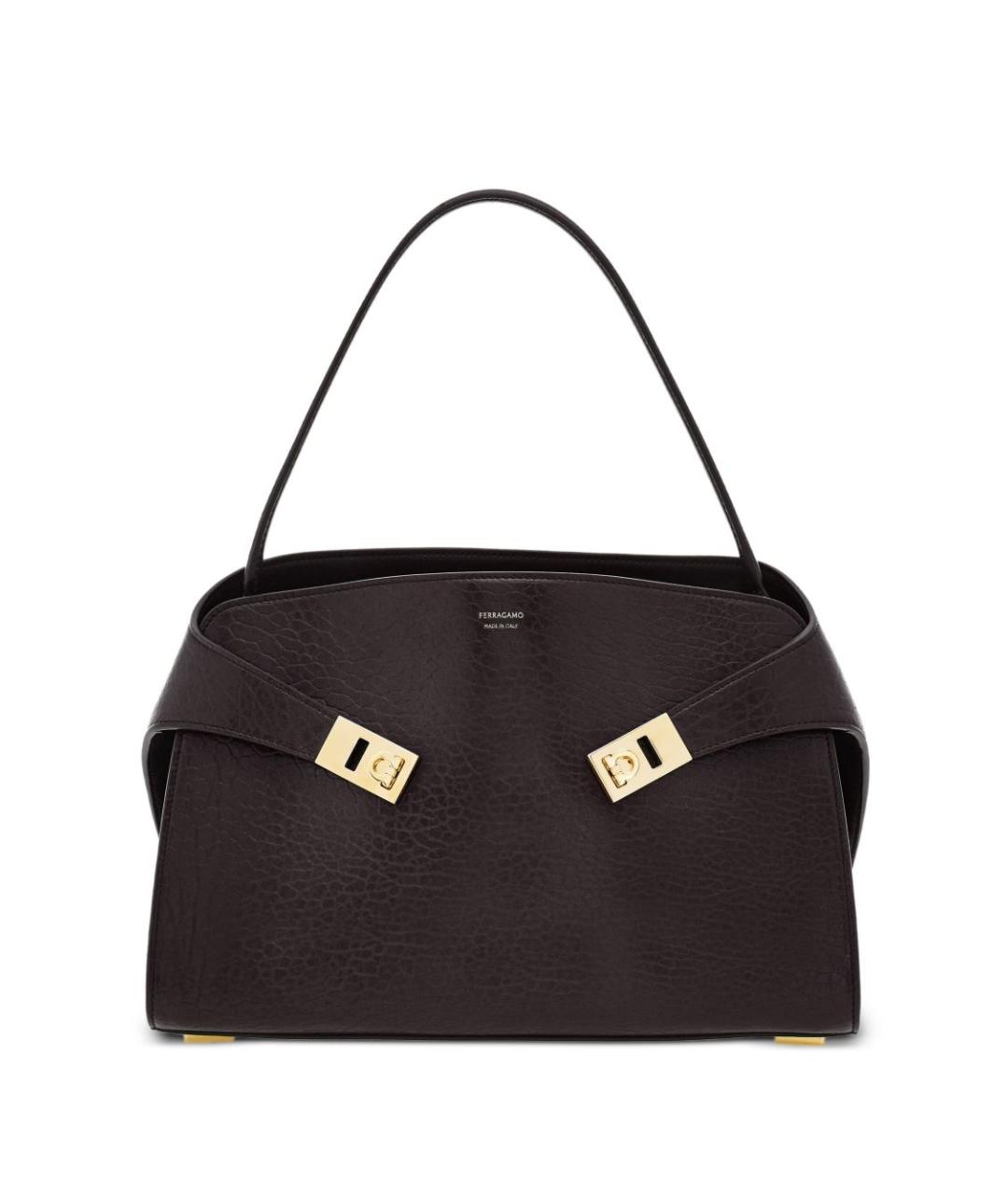 FERRAGAMO Черная кожаная сумка тоут, фото 1