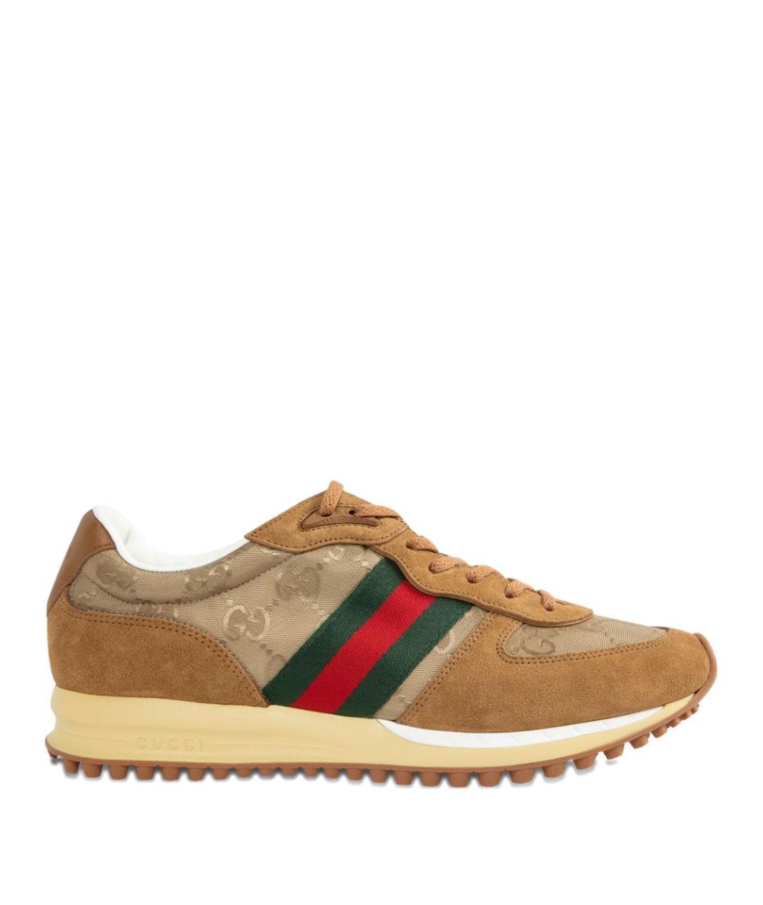 GUCCI Бежевые кожаные низкие кроссовки / кеды, фото 1