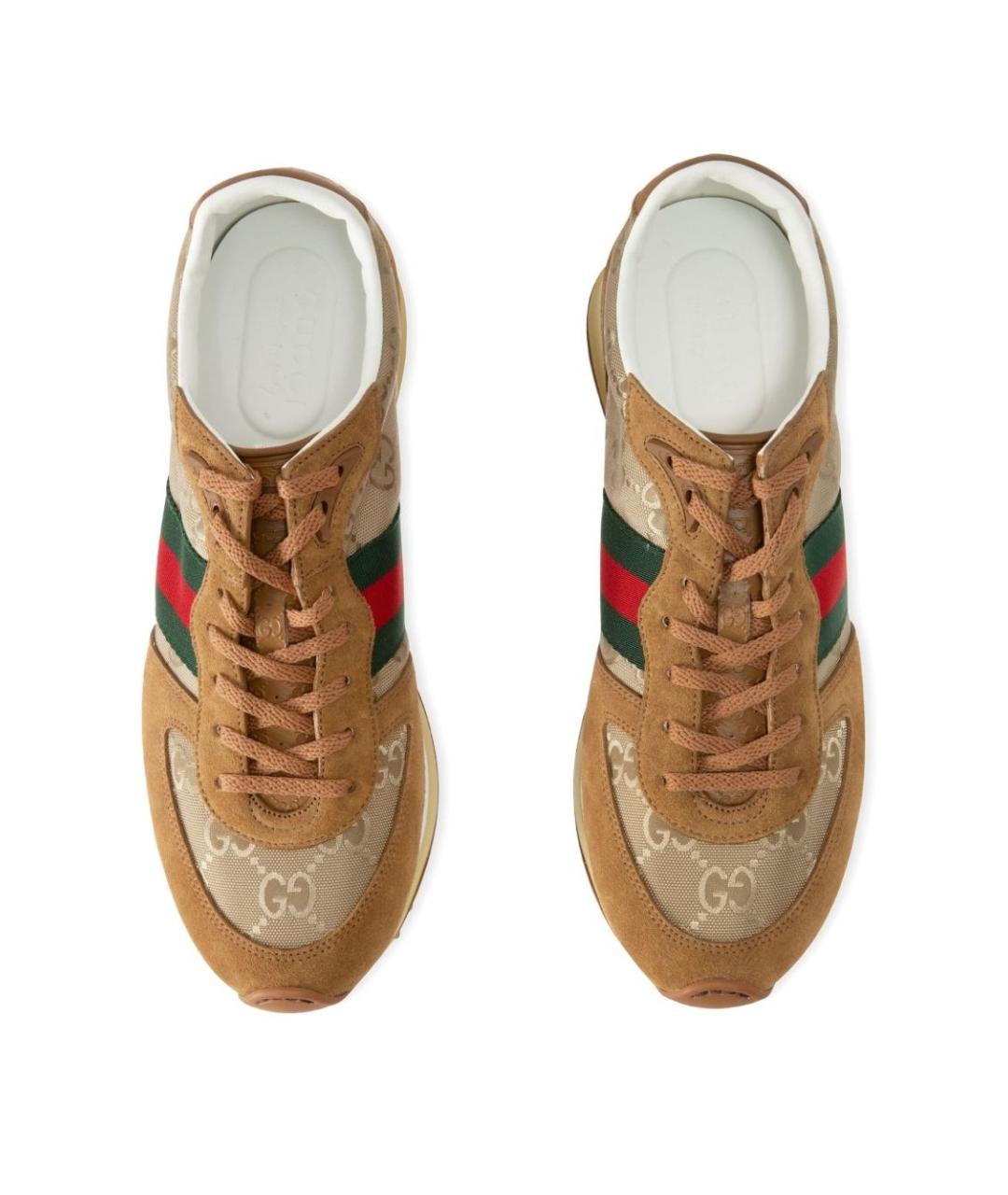 GUCCI Бежевые кожаные низкие кроссовки / кеды, фото 4