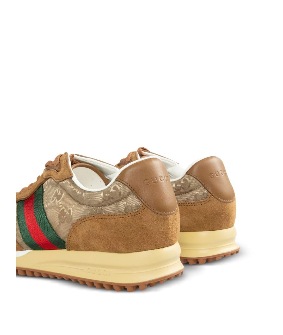 GUCCI Бежевые кожаные низкие кроссовки / кеды, фото 3