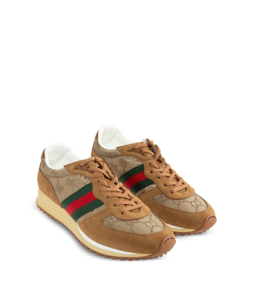 GUCCI Бежевые кожаные низкие кроссовки / кеды, фото 2