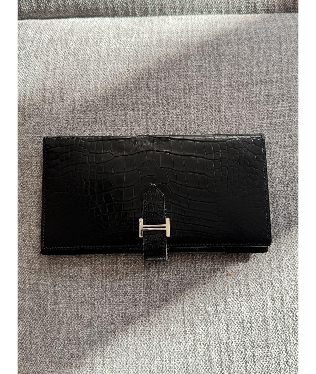 HERMES Черный кошелек из экзотической кожи, фото 8