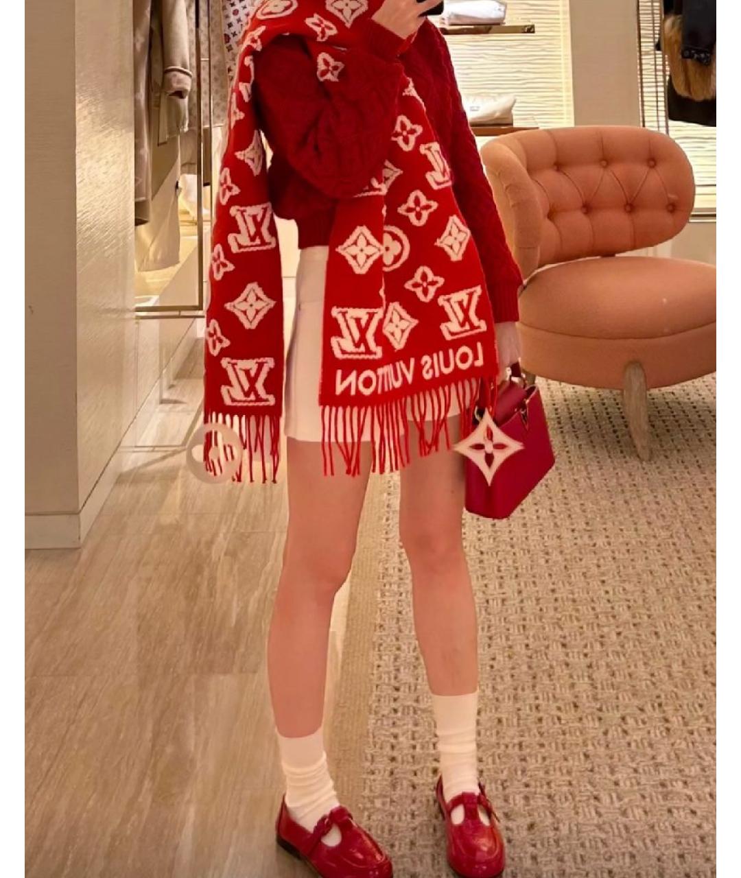 LOUIS VUITTON Красный шерстяной шарф, фото 4