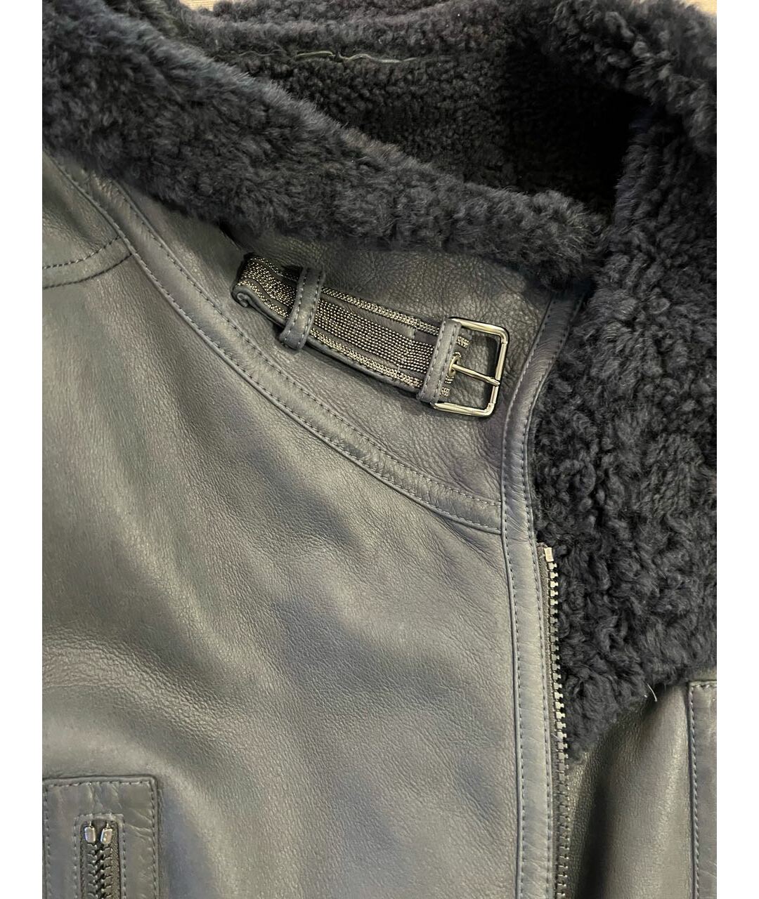 BRUNELLO CUCINELLI Синяя ацетатная дубленка, фото 4