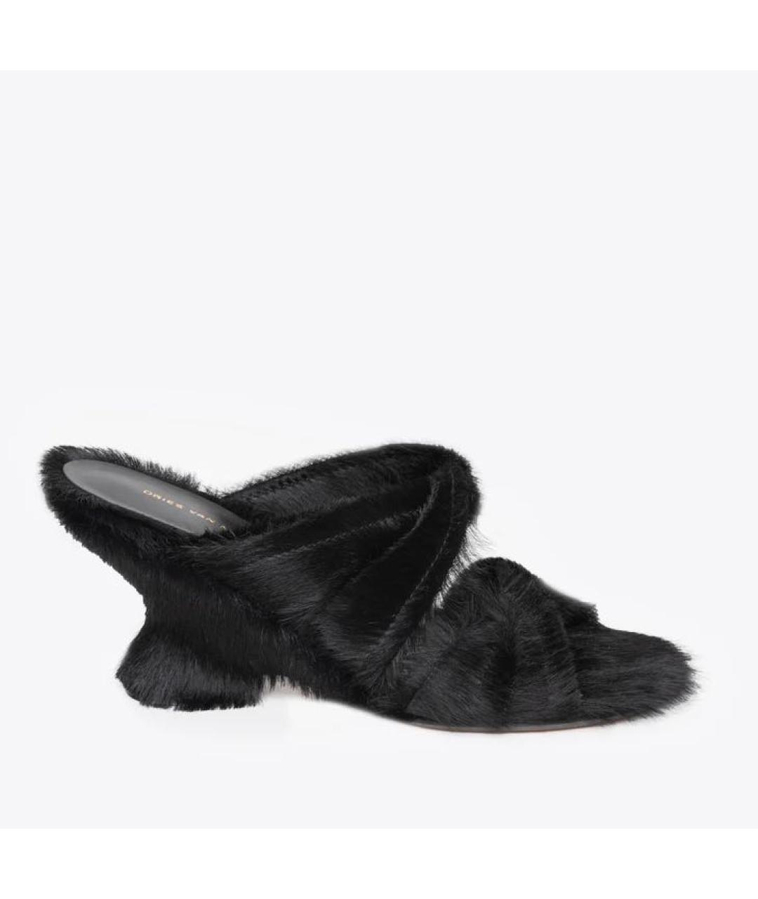 DRIES VAN NOTEN Черные кожаные мюли, фото 6