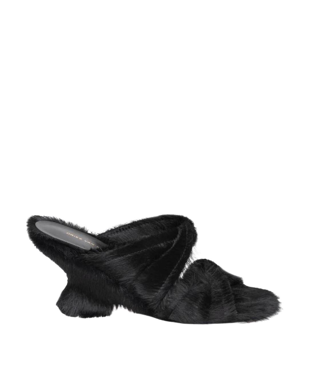 DRIES VAN NOTEN Черные кожаные мюли, фото 1