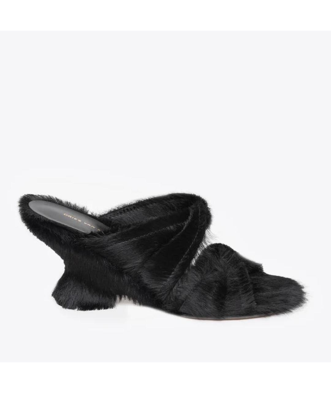 DRIES VAN NOTEN Черные кожаные мюли, фото 2