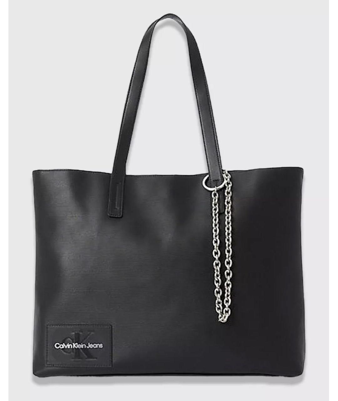 CALVIN KLEIN Черная сумка тоут из искусственной кожи, фото 3
