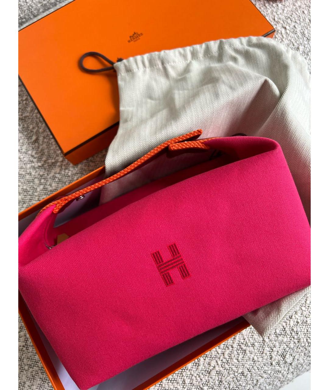 HERMES Фуксия тканевая косметичка, фото 2
