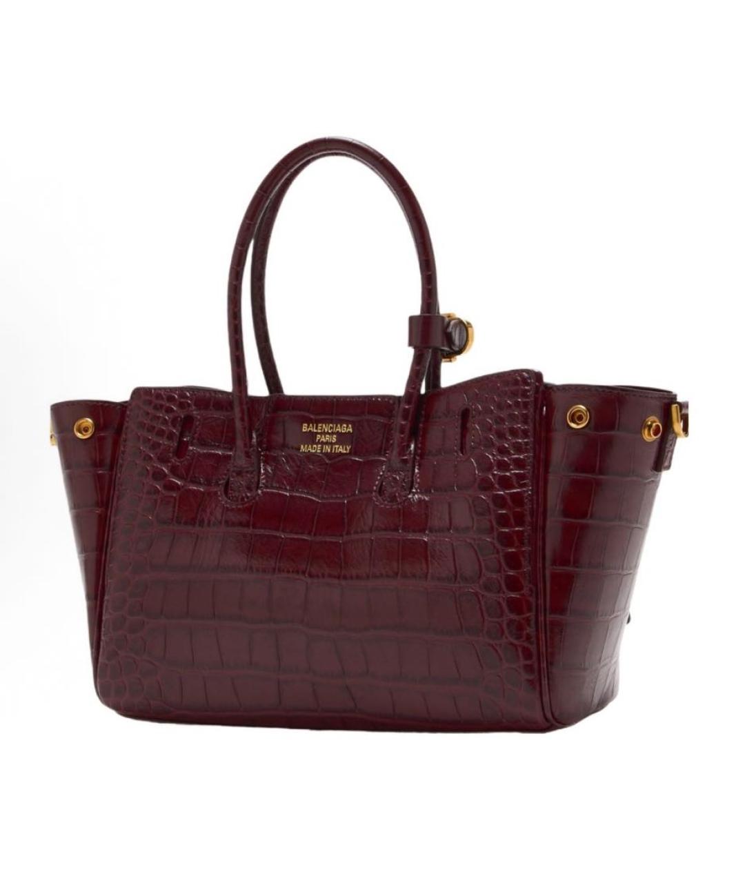 BALENCIAGA Бордовая кожаная сумка тоут, фото 2