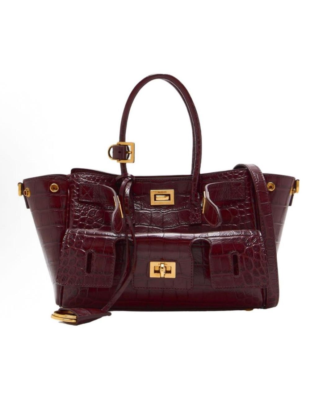 BALENCIAGA Бордовая кожаная сумка тоут, фото 1