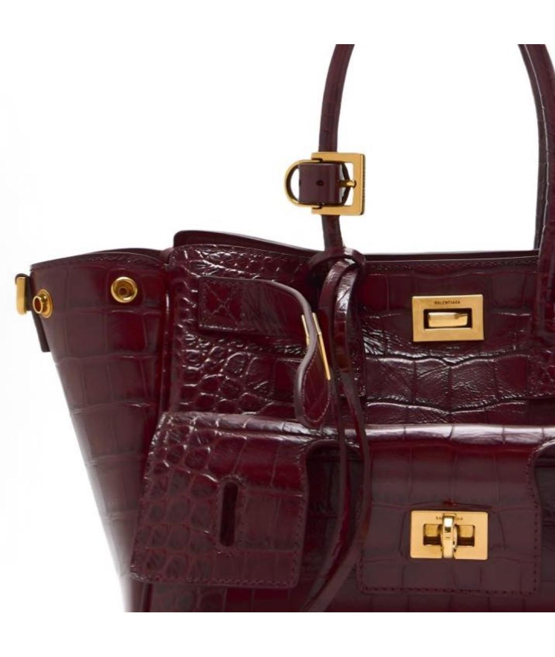 BALENCIAGA Бордовая кожаная сумка тоут, фото 5