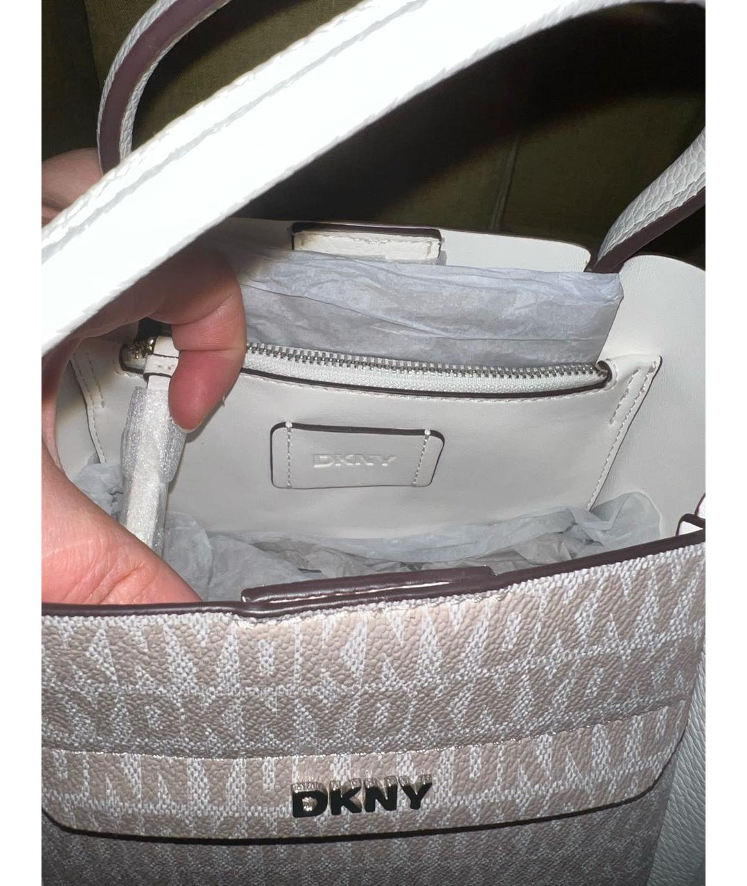 DKNY Бежевая кожаная сумка с короткими ручками, фото 4
