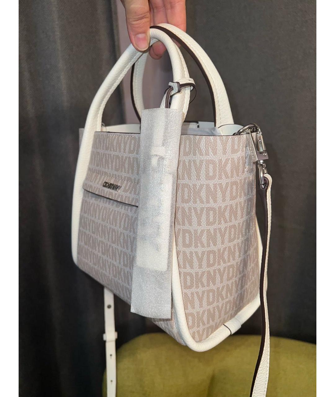 DKNY Бежевая кожаная сумка с короткими ручками, фото 2