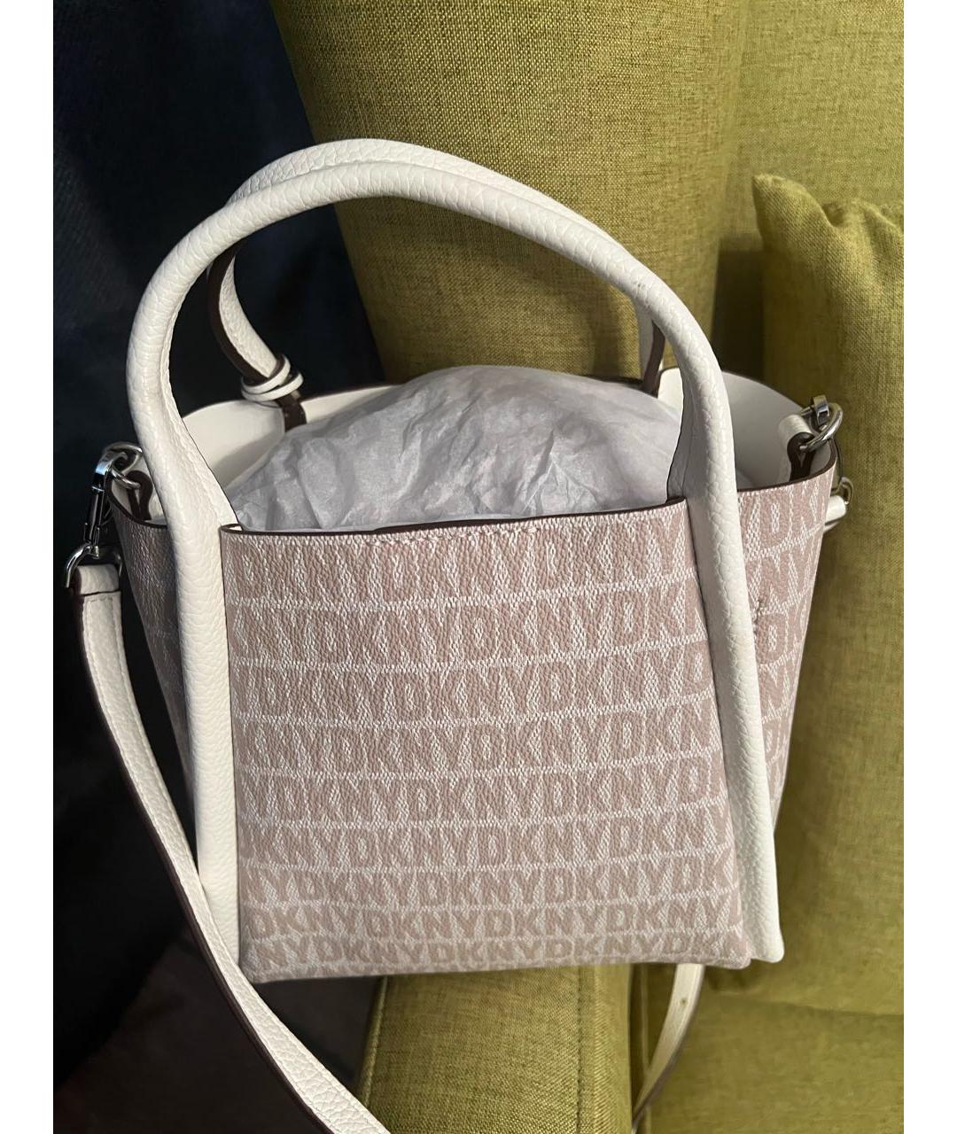 DKNY Бежевая кожаная сумка с короткими ручками, фото 3