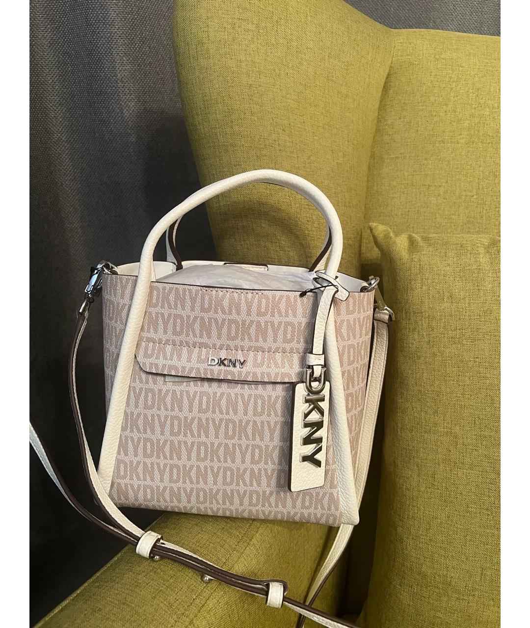 DKNY Бежевая кожаная сумка с короткими ручками, фото 7