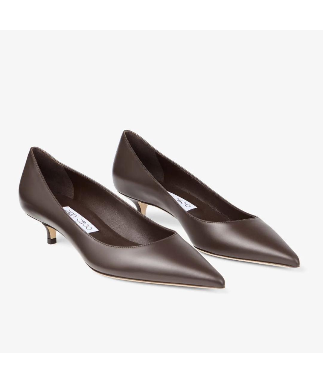 JIMMY CHOO Коричневые кожаные лодочки на низком каблуке, фото 3