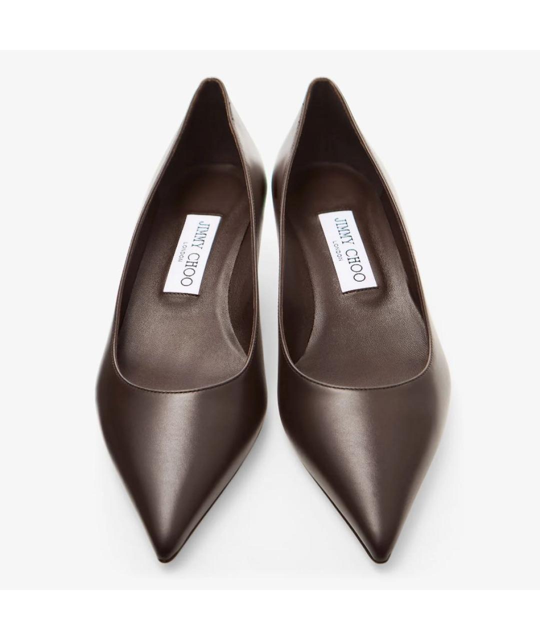 JIMMY CHOO Коричневые кожаные лодочки на низком каблуке, фото 5
