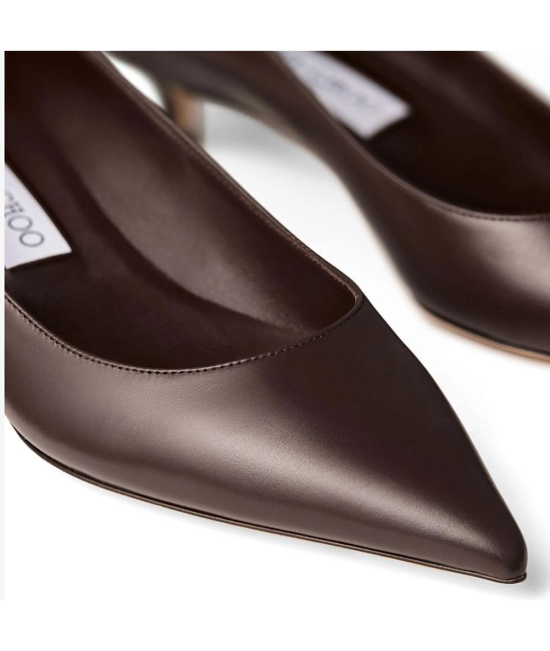 JIMMY CHOO Коричневые кожаные лодочки на низком каблуке, фото 4
