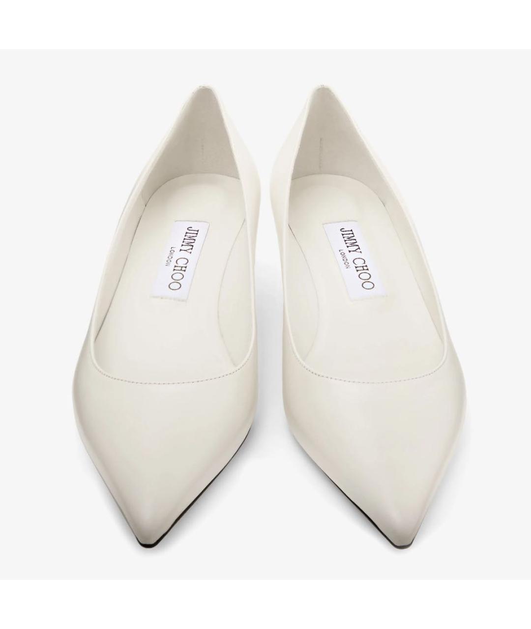 JIMMY CHOO Белые кожаные лодочки на низком каблуке, фото 5
