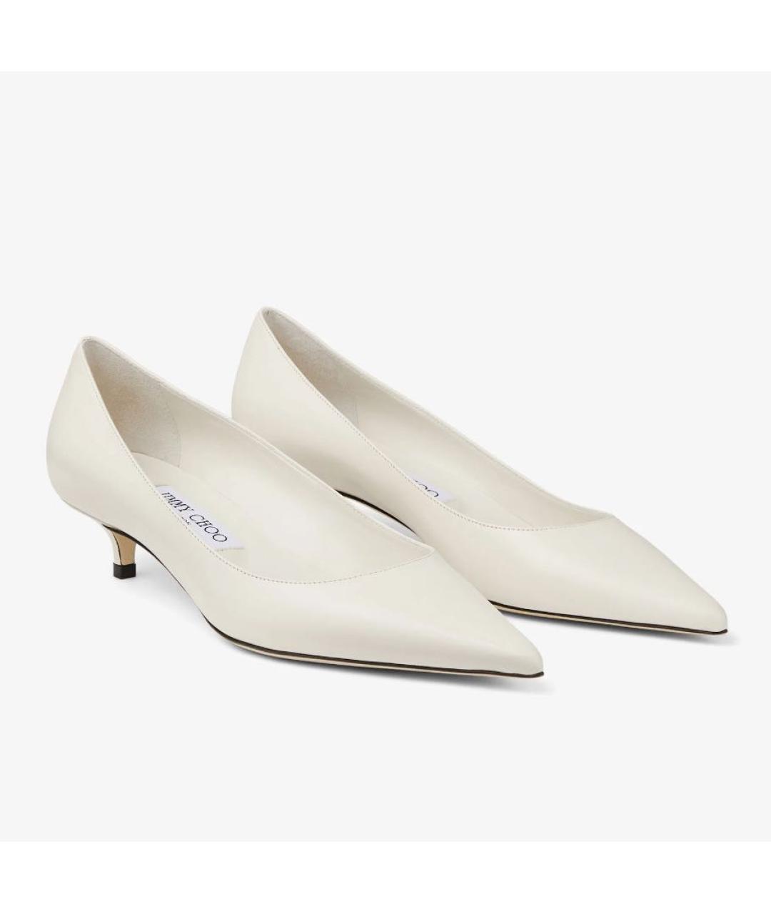 JIMMY CHOO Белые кожаные лодочки на низком каблуке, фото 3