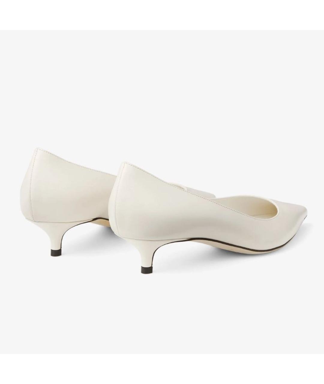 JIMMY CHOO Белые кожаные лодочки на низком каблуке, фото 6