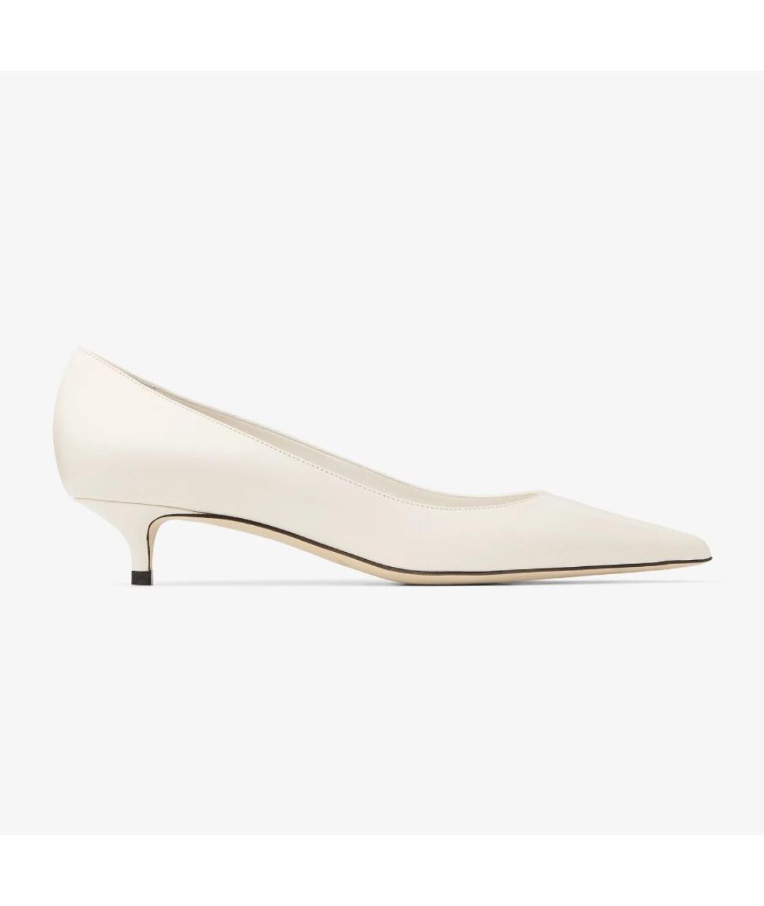 JIMMY CHOO Белые кожаные лодочки на низком каблуке, фото 7