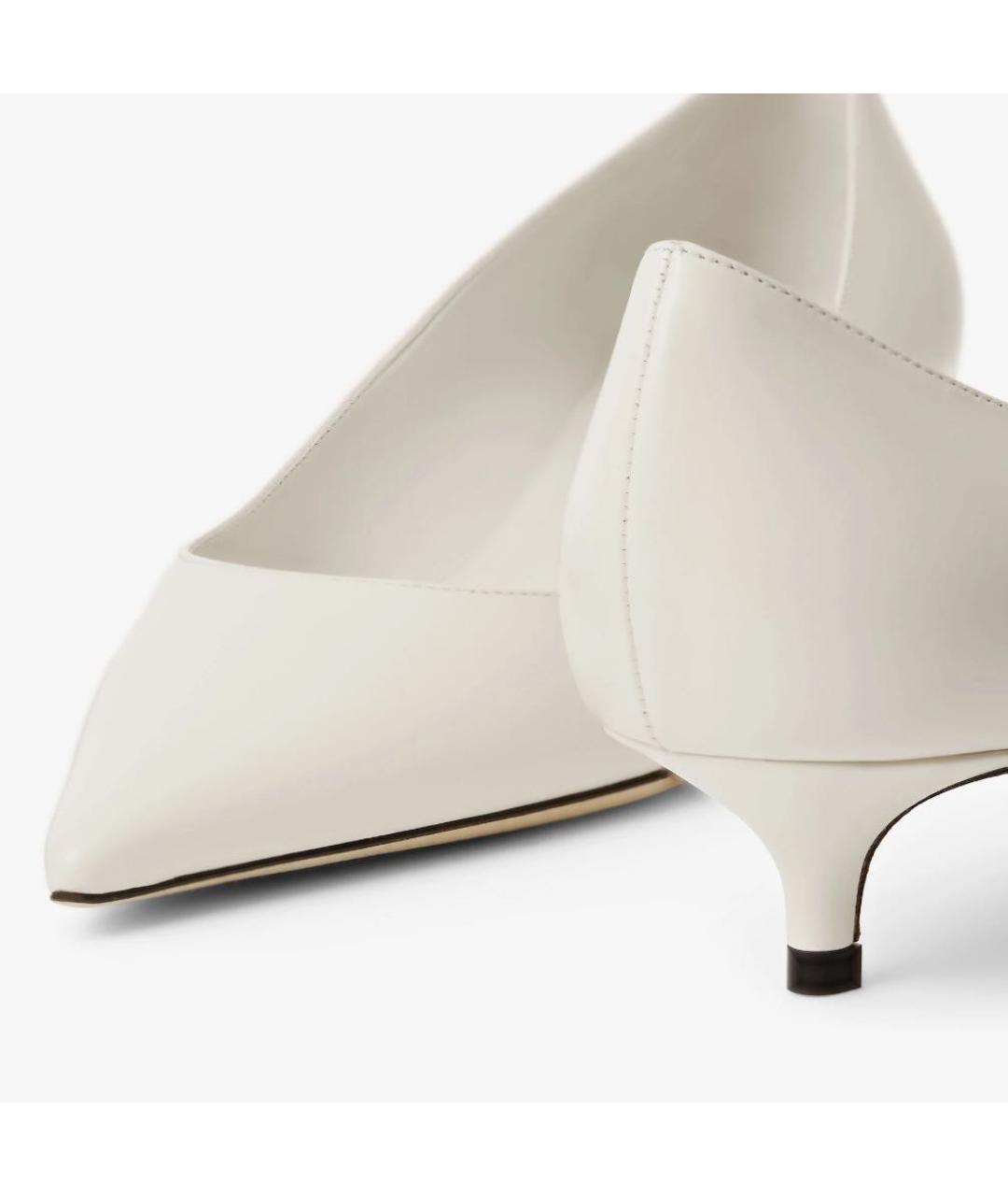 JIMMY CHOO Белые кожаные лодочки на низком каблуке, фото 4