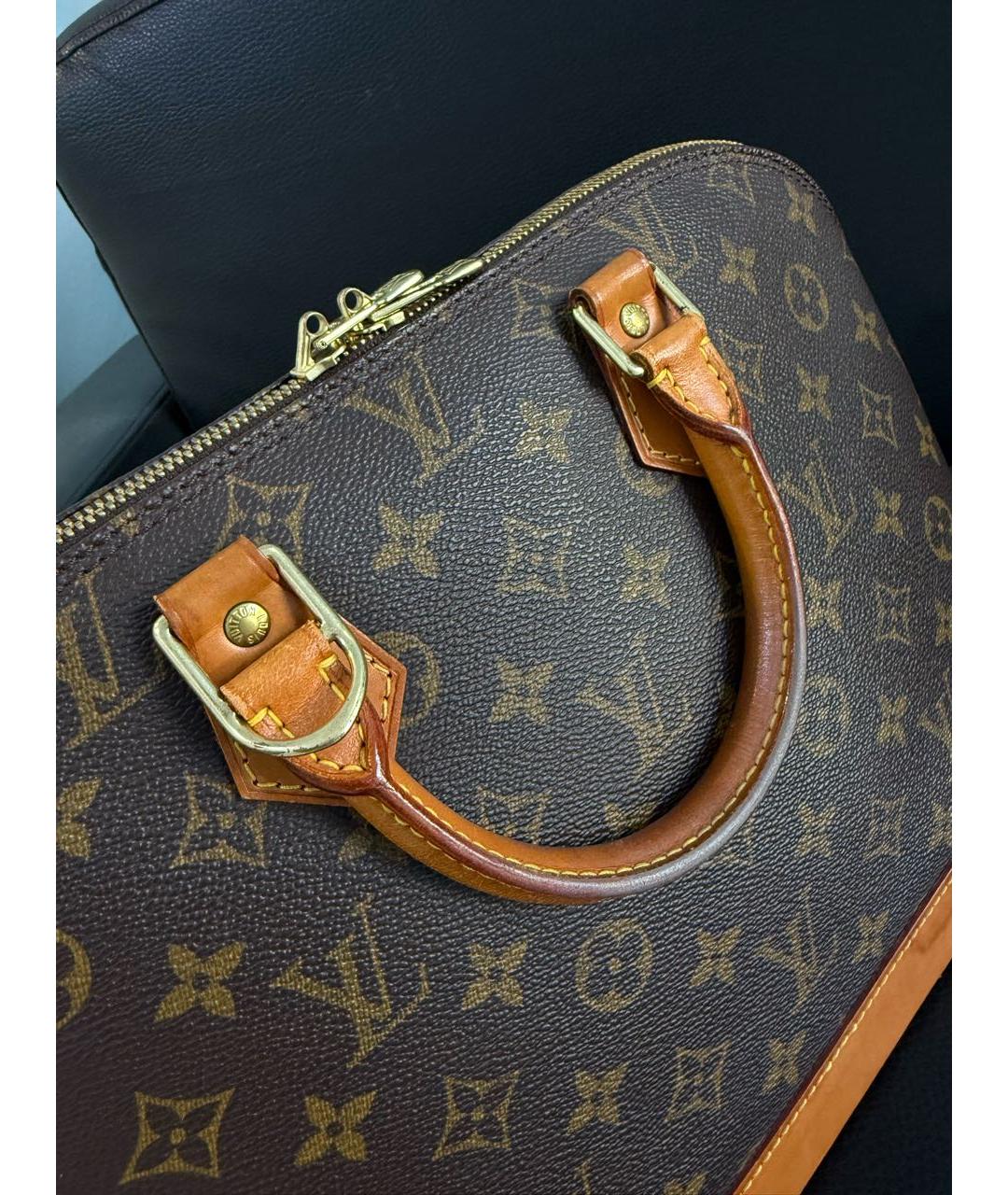 LOUIS VUITTON Коричневая кожаная сумка с короткими ручками, фото 6