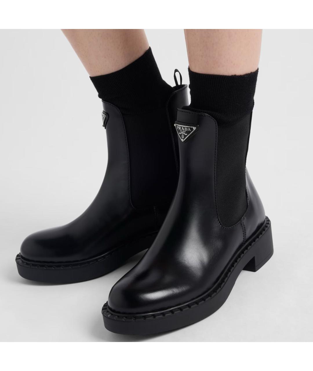 PRADA Черные кожаные ботинки, фото 3
