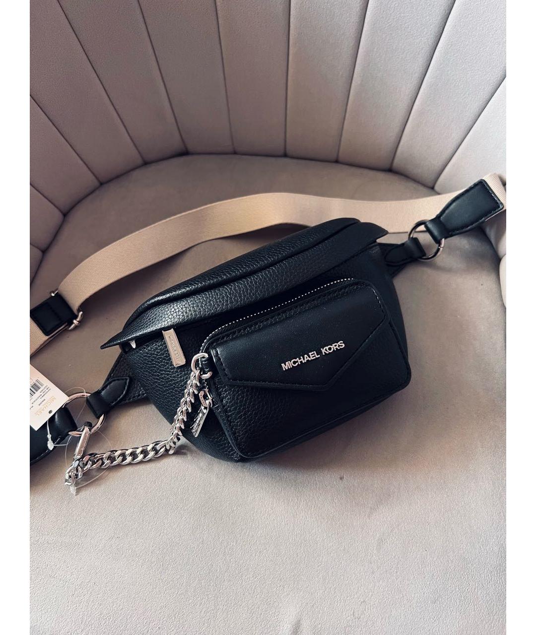 MICHAEL KORS Черная кожаная поясная сумка, фото 4