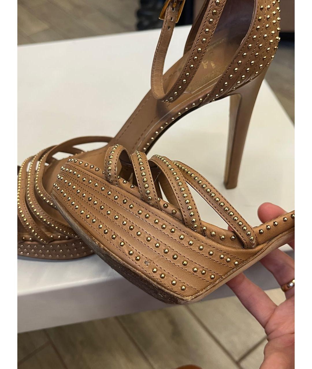 CHRISTIAN DIOR Бежевые кожаные босоножки, фото 4