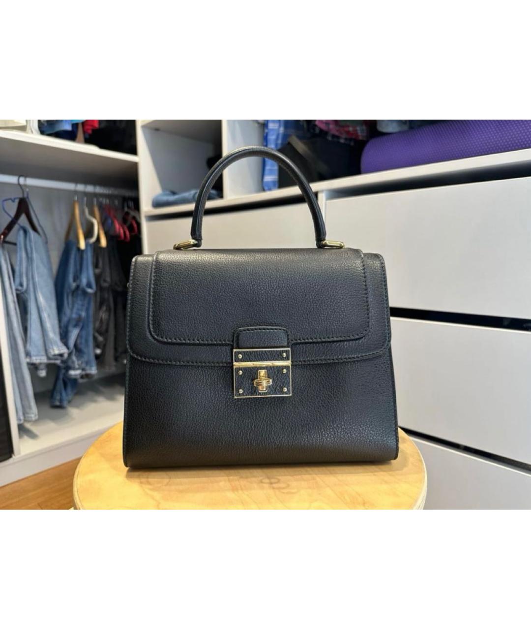 DOLCE&GABBANA Черная кожаная сумка с короткими ручками, фото 6