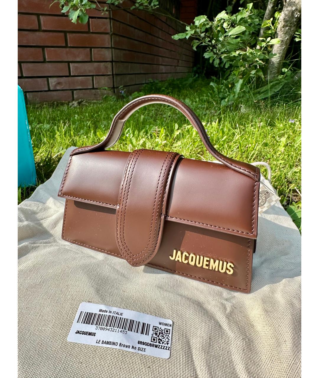 JACQUEMUS Коричневая кожаная сумка с короткими ручками, фото 5