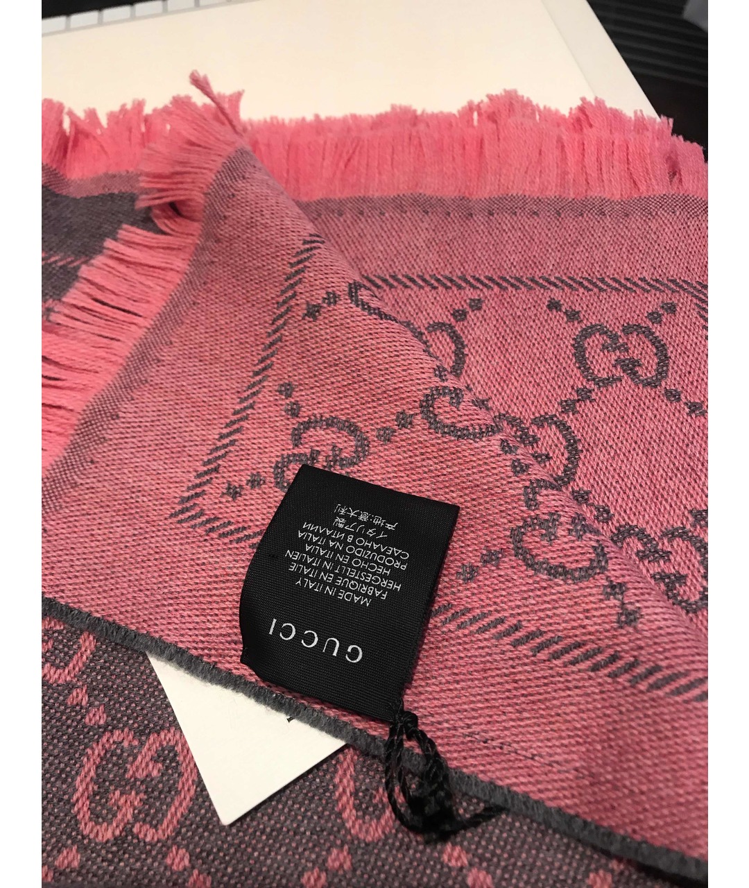 GUCCI Розовый шерстяной шарф, фото 3