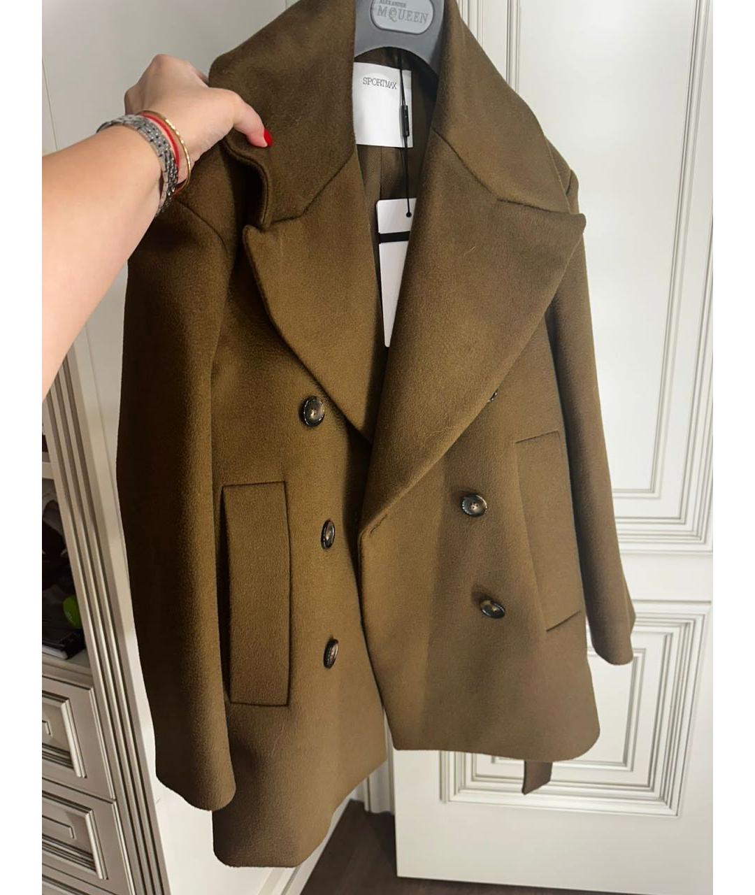 SPORTMAX Хаки шерстяное пальто, фото 4