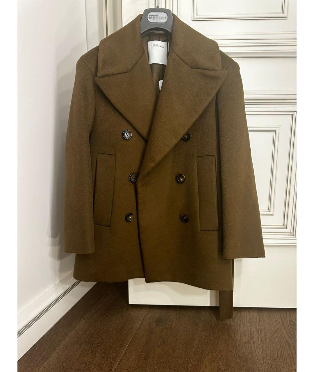 SPORTMAX Хаки шерстяное пальто, фото 7