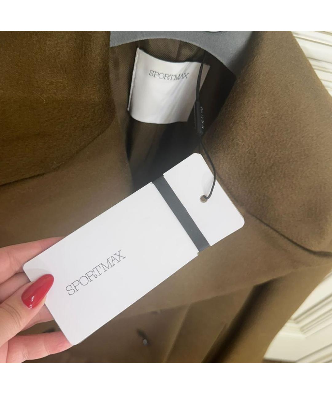 SPORTMAX Хаки шерстяное пальто, фото 2