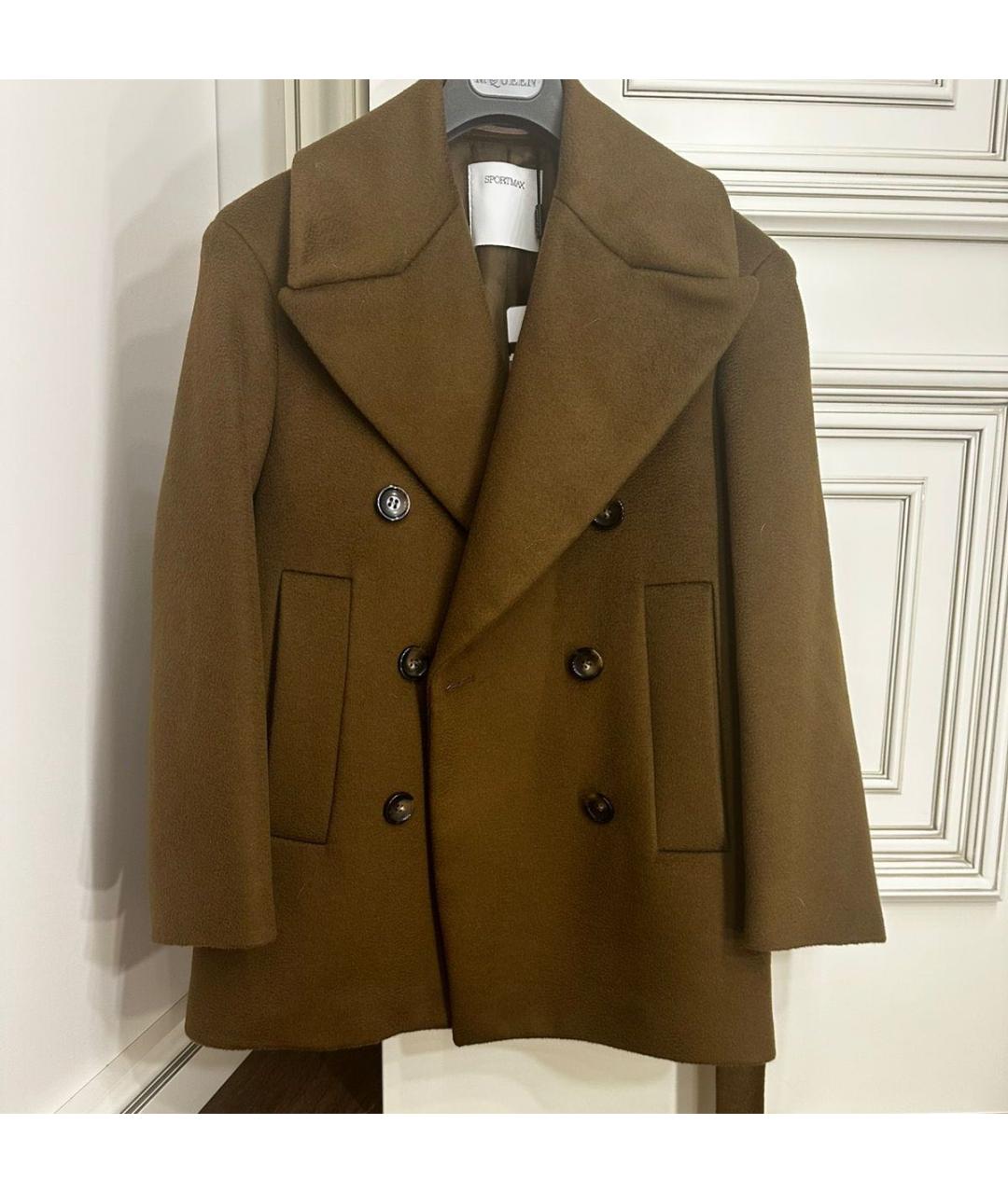 SPORTMAX Хаки шерстяное пальто, фото 8