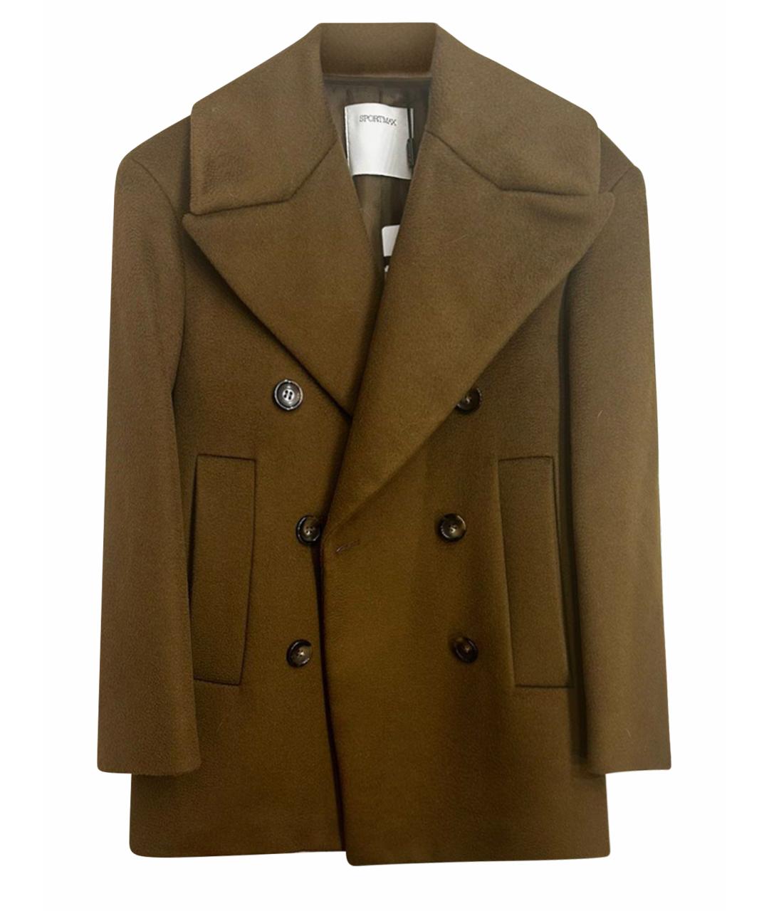 SPORTMAX Хаки шерстяное пальто, фото 1