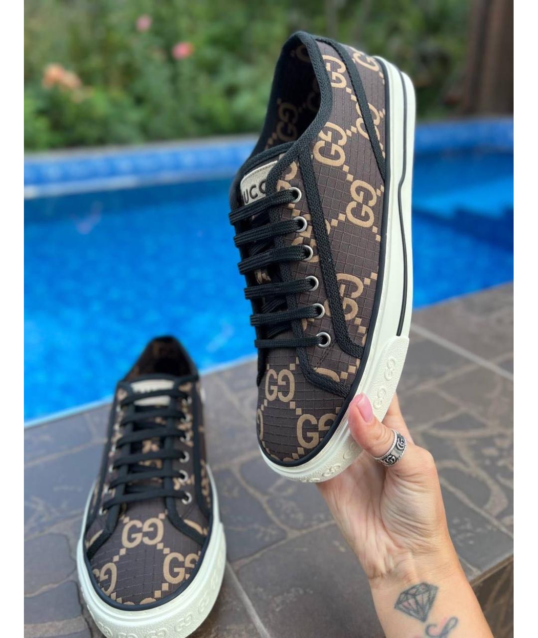GUCCI Коричневые текстильные низкие кроссовки / кеды, фото 5