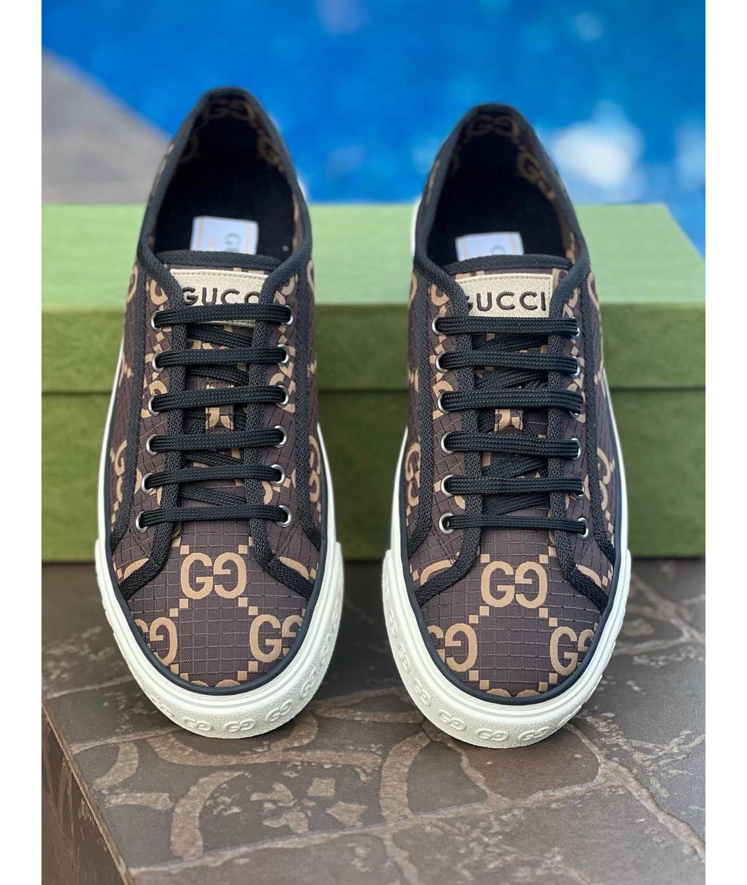 GUCCI Коричневые текстильные низкие кроссовки / кеды, фото 2