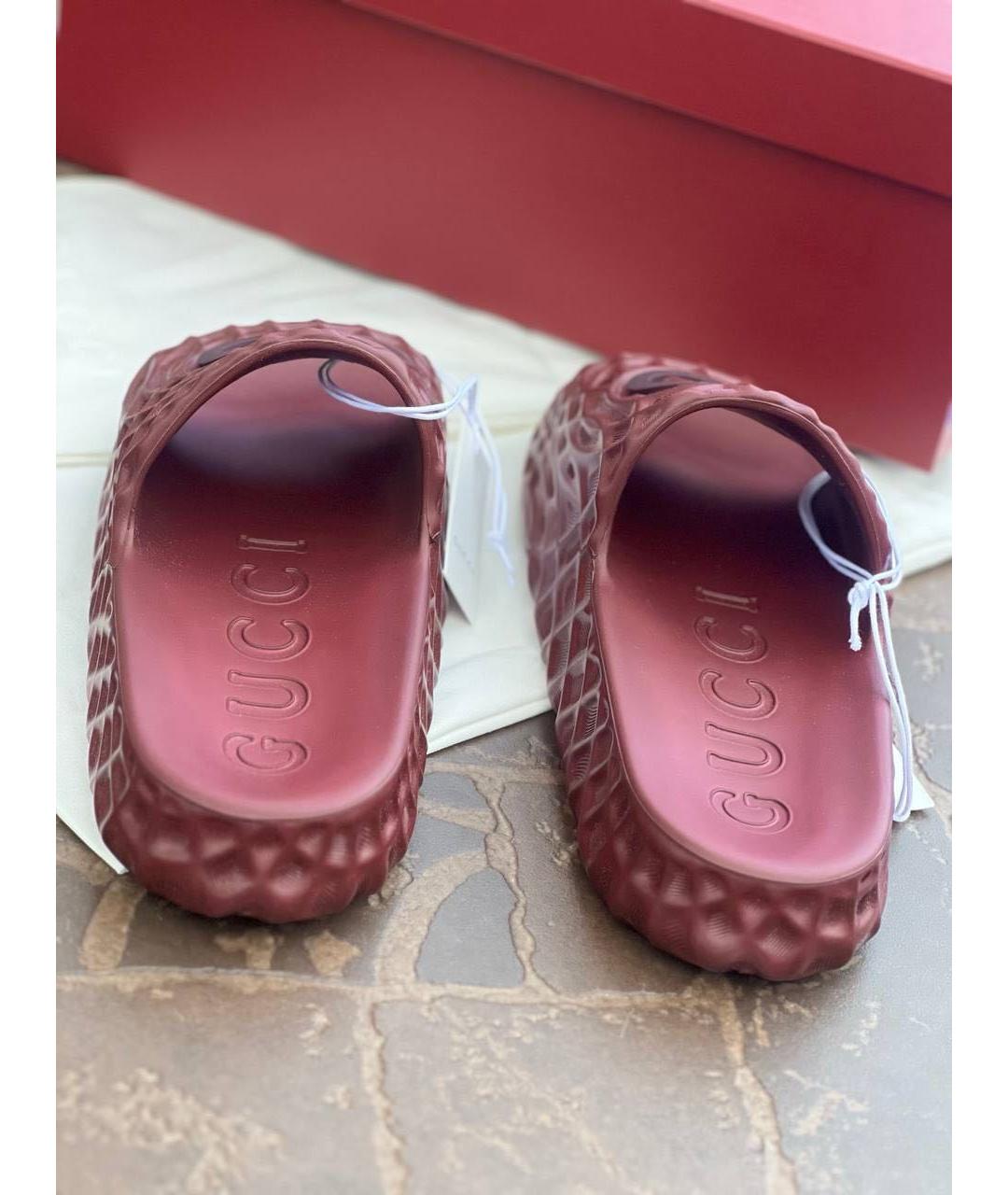 GUCCI Бордовые резиновые шлепанцы, фото 4