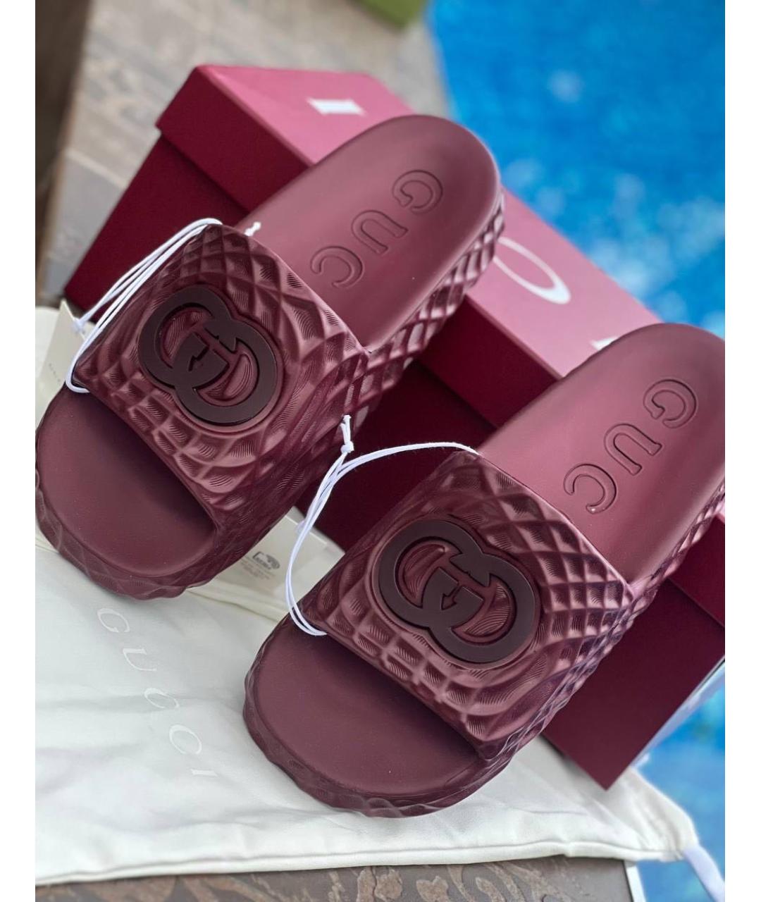 GUCCI Бордовые резиновые шлепанцы, фото 2