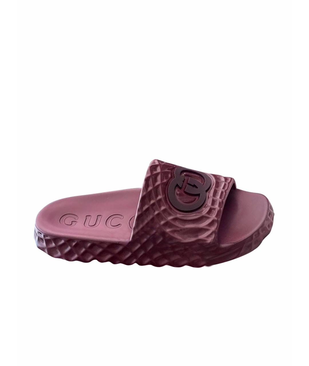 GUCCI Бордовые резиновые шлепанцы, фото 1