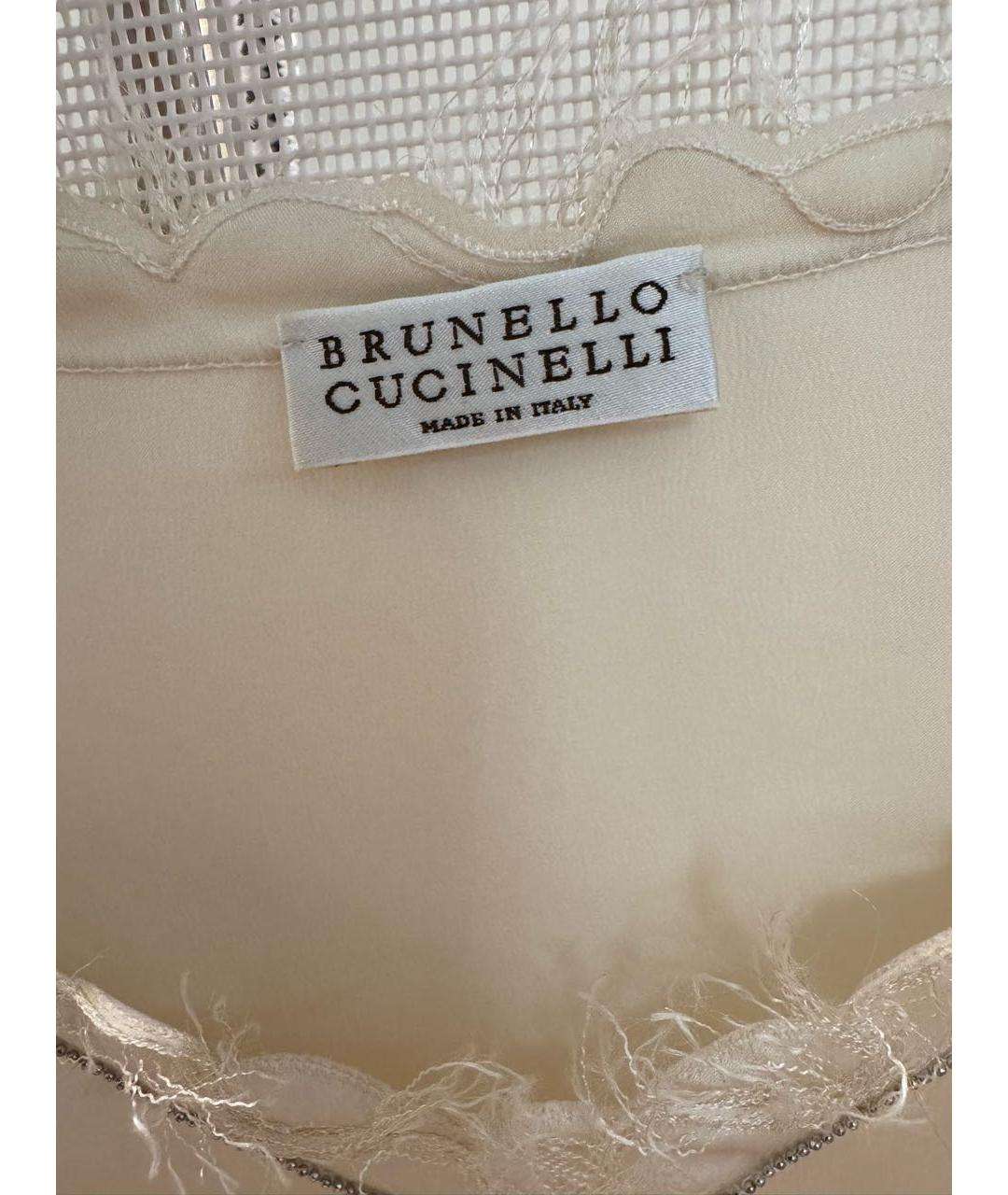BRUNELLO CUCINELLI Бежевая шелковая майка, фото 3