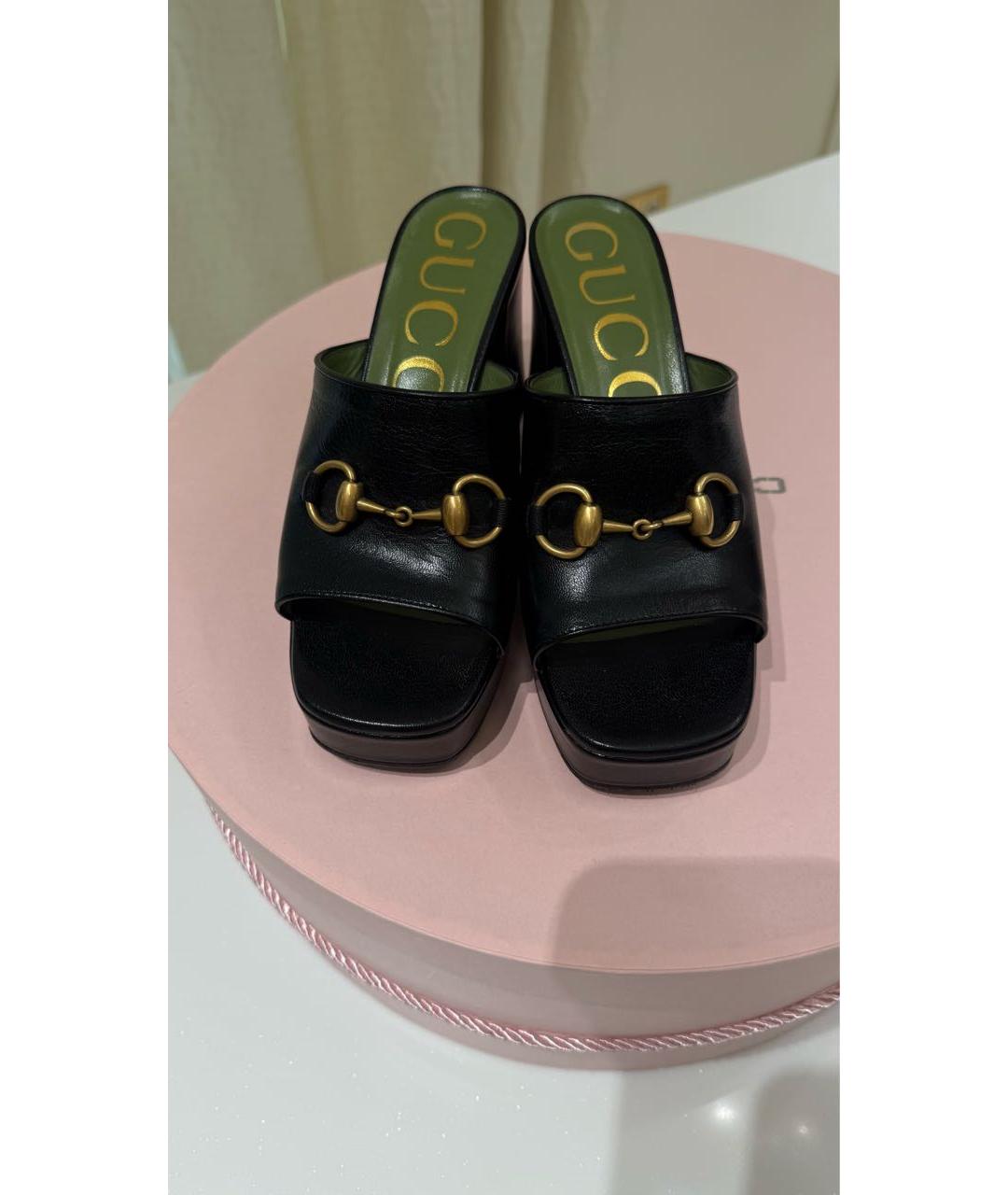 GUCCI Черные кожаные мюли, фото 2