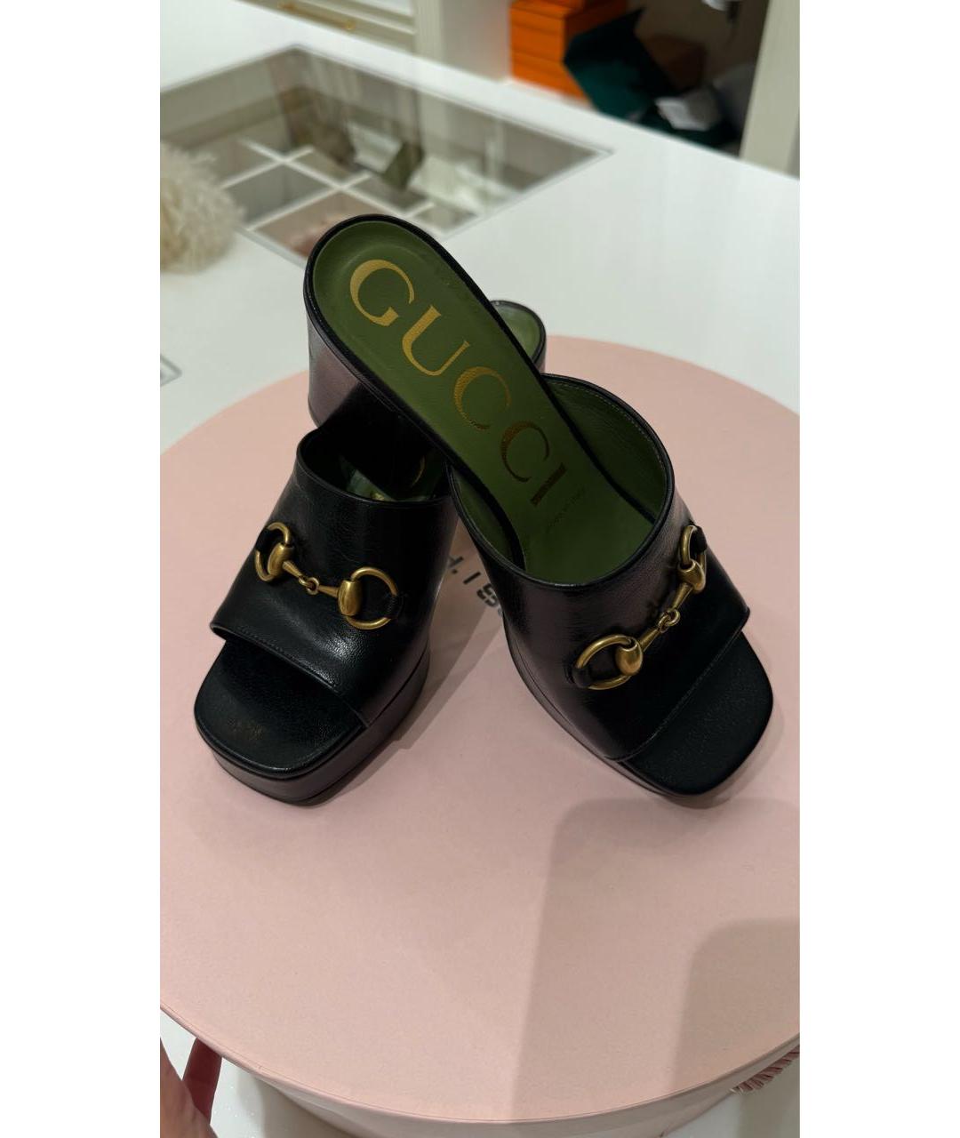 GUCCI Черные кожаные мюли, фото 5