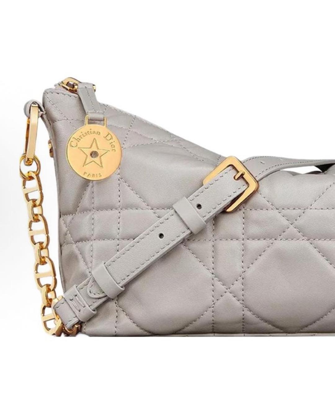 CHRISTIAN DIOR Серая кожаная сумка с короткими ручками, фото 6