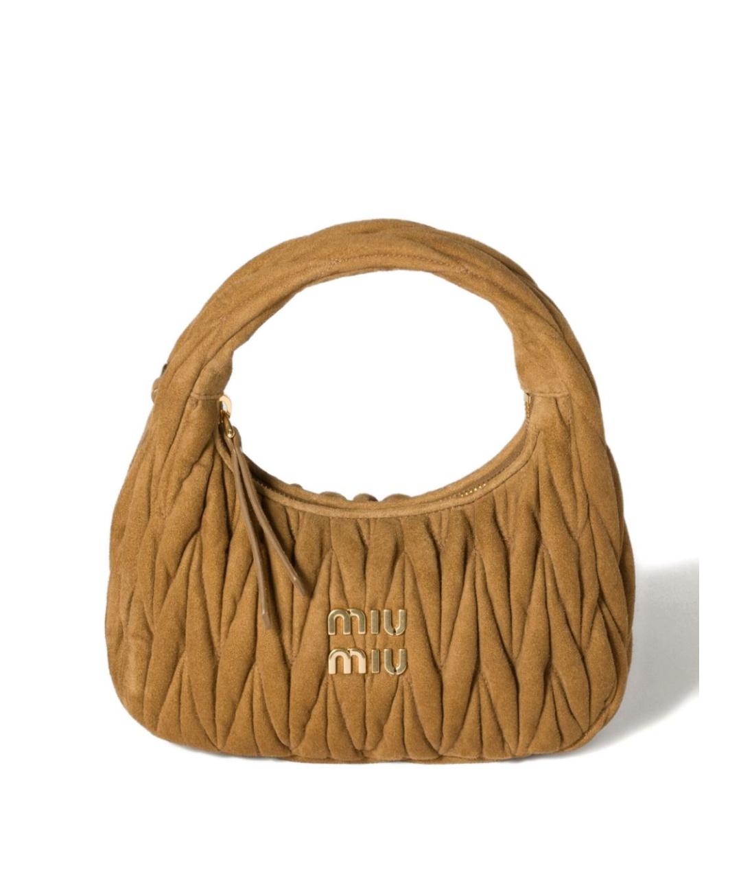 MIU MIU Горчичная замшевая сумка с короткими ручками, фото 1